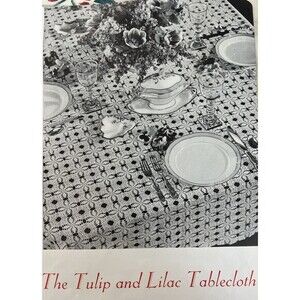 1940 Mid-Century Crochet Pattern Irish Lace Tulip & Lilac Tablecloth 57x109"